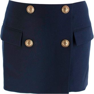 Balmain Navy Double Breasted Effect Wool Mini Skirt Size XXS