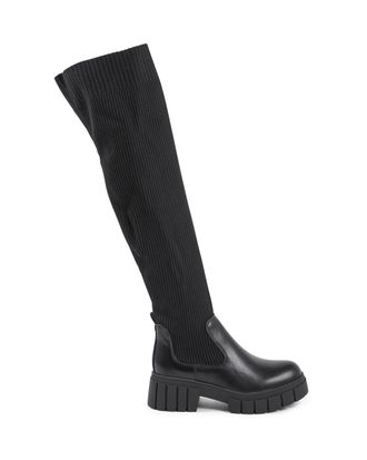 19V69 Womens High Boot Black Leather - Size UK 8