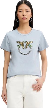 Pinko Katoenen T-shirt - Dames - T-shirts - Blauw - S - Katoen - Tops