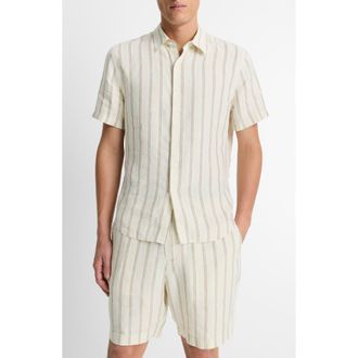 Vince Stripe Classic Fit Short Sleeve Button-Up Shirt in Blanco at Nordstrom Rack, Size Xx-Large