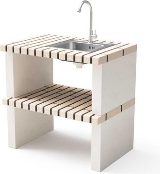 Movelar Caballete Lateral Nazca Con Lavabo Y Grifo Para Barbacoa De Obra Prefabricada (beige - 86,5 X 58 X 58 Cm) - Uso En Exteriores - Movelar