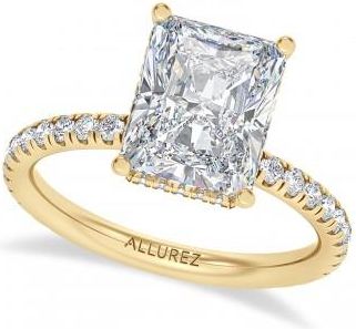 Allurez Radiant Cut Moissanite & Round Lab Grown Diamond Engagement Ring 18K Yellow Gold (3.60ct)
