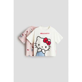 H&M 2-pack printed cotton t-shirts in Light Pink/hello Kitty at Nordstrom, Size 12M