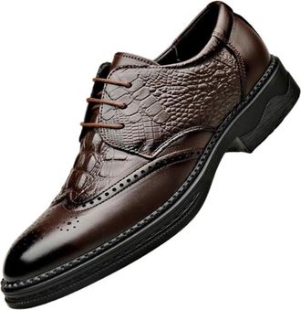 Generic Mens Full Grain Leather Brogue Shoes Pointed Toe British Style Oxfords Business Casual Dress Shoes Fashion Formal Shoes for Men(Brown,7.5)