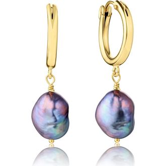 Set & Stones Adelle Pearl Hoop Earrings in Gold /Peacock at Nordstrom