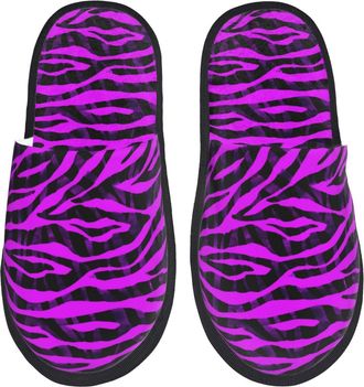 Generic Hotel Slippers Black Purple Zebra Print Portable Cotton Slippers Soft Cotton Slipper For Travel Room Hotel L