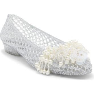 Jeffrey Campbell Wade-J Jelly Flat in Silver Glitter Pearl at Nordstrom Rack, Size 10