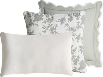 Beliani Conjunto De 3 Cojines Decorativos De Algod&oacute;n Con Motivo Abstracto 45/30 X 45/50 Cm Verde/blanco Canarium