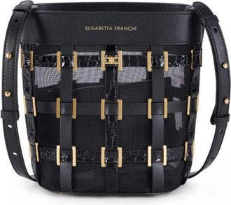 Elisabetta Franchi Tassen, Dames, Zwart, ONE Size, Leer, Mesh Bucket Bag met Ringen