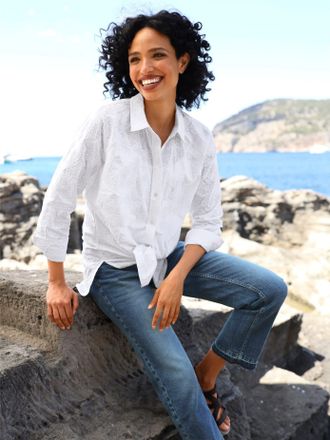 Heine Langarmbluse HEINE, Damen, Gr. 34, ecru, 100% Baumwolle, unifarben, Blusen Langarmbluse