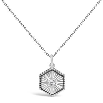 House of Brilliance 10K White Gold Diamond Accent Hexagon Fluted Medallion Pendant Necklace