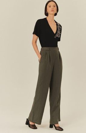 Exquise Royalty Pure Linen Palazzo Pants in Grey at Nordstrom, Size X-Large