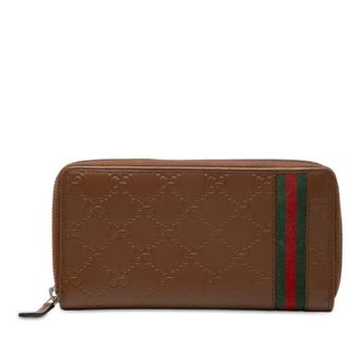 Gucci Brown Leather Long Wallet (Bi-Fold) (Pre-Owned)