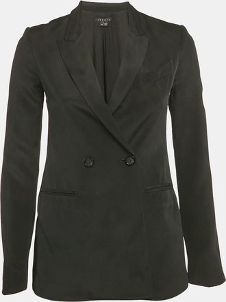Theory Black Silk Double Breasted Blazer
