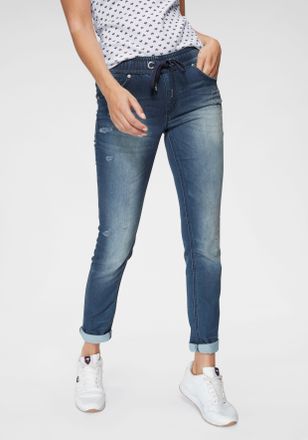 Kangaroos Jogg Pants KANGAROOS, Damen, Gr. 34, N-Gr, blau (blau used), Denim/Jeans, Obermaterial: 59% Baumwolle, 40% Polyester, 1% Elasthan, Destroyed-Effekte, 