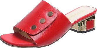 Generic Womens Slippers Red Soft Leather Female Flipflop Slippers Summer Fashion Heels Slides Shoes For Girls Comfortable Sandals Woman