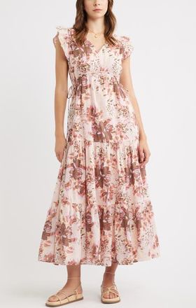 Treasure & Bond Floral Print Cotton Midi Dress in Pink Whimsy Bloom at Nordstrom, Size Xx-Large