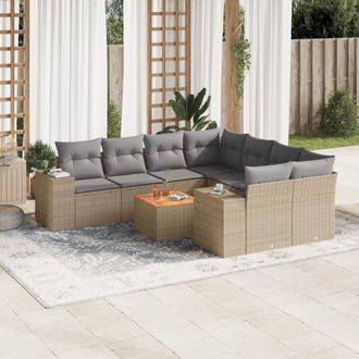vidaXL Set De Sof&aacute;s De Jard&iacute;n 9 Pzas Con Cojines Rat&aacute;n Sint&eacute;tico Beige Vidaxl