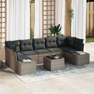 vidaXL Conjunto De Sof&aacute; De Jard&iacute;n 8 Pcs Gris Polirat&aacute;n Vidaxl
