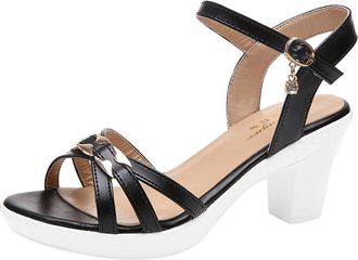 Generic Block Heel Sandals For Women Cross Strap Sandal Slingback Buckle Sandals Solid Color Thin Strap Sandal Low Block Heel Shoes Wide Fit Holiday Shoes Fas