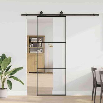 vidaXL Vidaxl - Puerta Corredera Con Juego Herrajes Negro 76x205 Cm Esg Vidrio