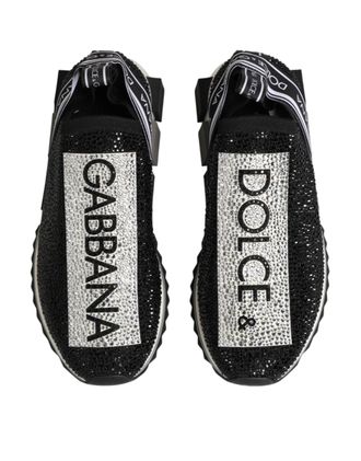Dolce & Gabbana Womens Black Silver Slip On Sorrento Sneakers Shoes | 10+pa+pl+vi