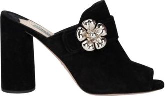 Prada Embellished Black Suede Heeled Mules Size 37
