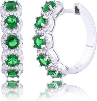 MAX + STONE 925 Sterling Silver Round Gemstone Hoop Earrings with CZ