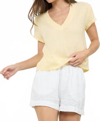 La Made Suri Deep V-Neck Gauze Tee In Butter
