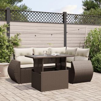 vidaXL Vidaxl - Set Comedor De Jard&iacute;n 5 Piezas Y Cojines Rat&aacute;n Sint&eacute;tico Marr&oacute;n