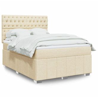 vidaXL Cama Box Spring Con Colch&oacute;n Tela Color Crema 140x190 Cm Vidaxl