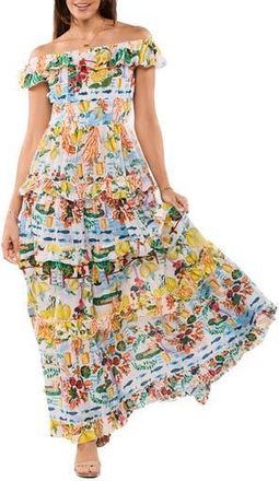 Ranee&rsquo;s Off the Shoulder Ruffle Maxi Dress in Blue at Nordstrom Rack, Size Large/x-Large