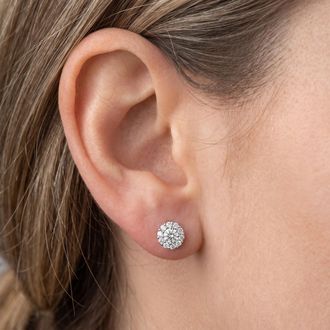 Pompeii3 1ct Halo Round Diamond Studs 14k White Gold