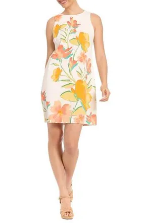 London Times Floral Cotton Sateen Shift Dress in Soft White/Marigold at Nordstrom Rack, Size 12