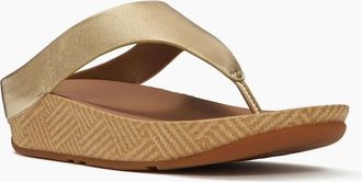 FitFlop Womens Fitflop Lulu Lux Graphic-Weave Toe-Post Leather Womens Platino Sandals - Gold - Size: 8