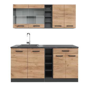 Vicco Cucina Completa R-line, Quercia Dorata/antracite, 160 Cm, Pl Antracite