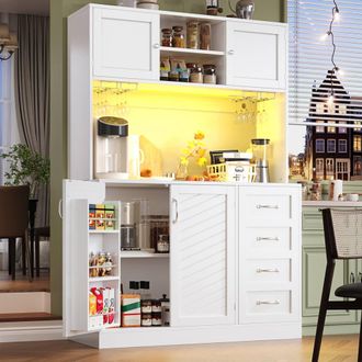 Matteo White Modern LED Sideboard Storage Cabinet with Doors & Drawers