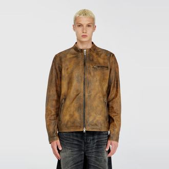 Diesel Biker jacket in treated leather - Leather jackets - Man - Brown
