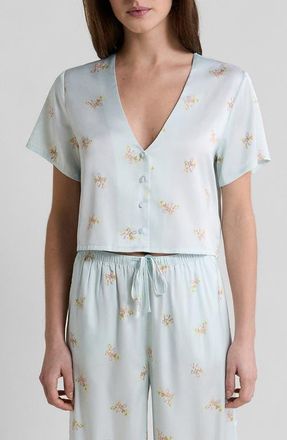 Etam Solia Floral Short Sleeve Pajama Top in Printed Green Blue at Nordstrom, Size X-Large