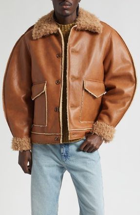 S&eacute;fr Beau Faux Leather & Faux Shearling Jacket in Tan Faux Shearling at Nordstrom, Size X-Large
