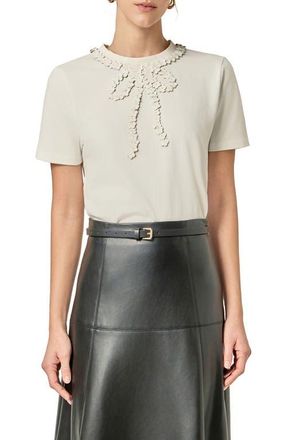 English Factory Embellished Floral Bow Top in White at Nordstrom, Size X-Small