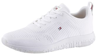 Tommy Hilfiger Sneaker TOMMY HILFIGER CORPORATE KNIT RIB RUNNER, Herren, Gr. 41, weiss (wei&szlig;), Textil, Schuhe Sneaker, Freizeitschuh, Halbschuh, Schn&uuml;rschuh mit seit