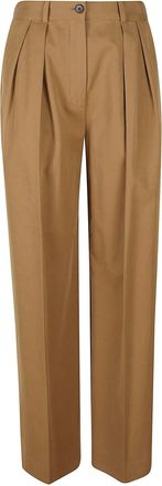 The Row High-Waisted Brown Pants With Relaxed Fit And Pleated Details