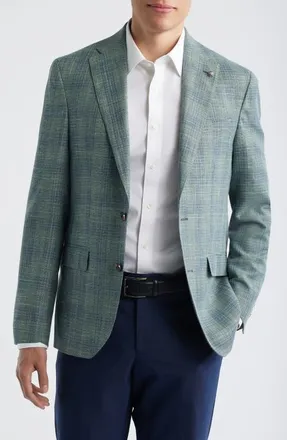 Jack Victor Midland Contemporary Fit Green Check Slub Wool & Silk Blend Sport Coat in Sage Multi at Nordstrom, Size 42
