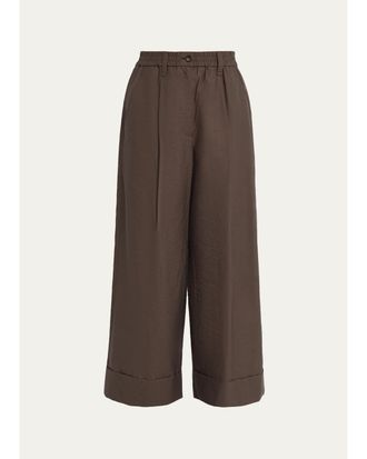 Brunello Cucinelli Elastic-Waist Wide-Leg Ankle Pants