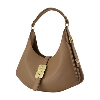 Ganni Womens Butter Leather Shoulder Bag Beige Calfskin