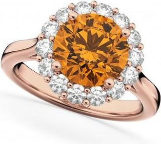 Allurez Halo Round Citrine & Diamond Engagement Ring 14K Rose Gold 3.70ct