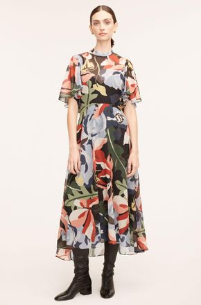 Rebecca Taylor Botanical Garden Silk Flutter Sleeve Dress