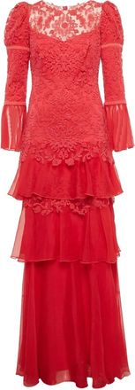 Tadashi Shoji Abito lungo con strato in pizzo - Rosso