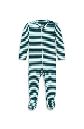 primary Baby Organic Zip Footie In Stripe in Forest Ivory Mini Stripe at Nordstrom, Size 12-18M